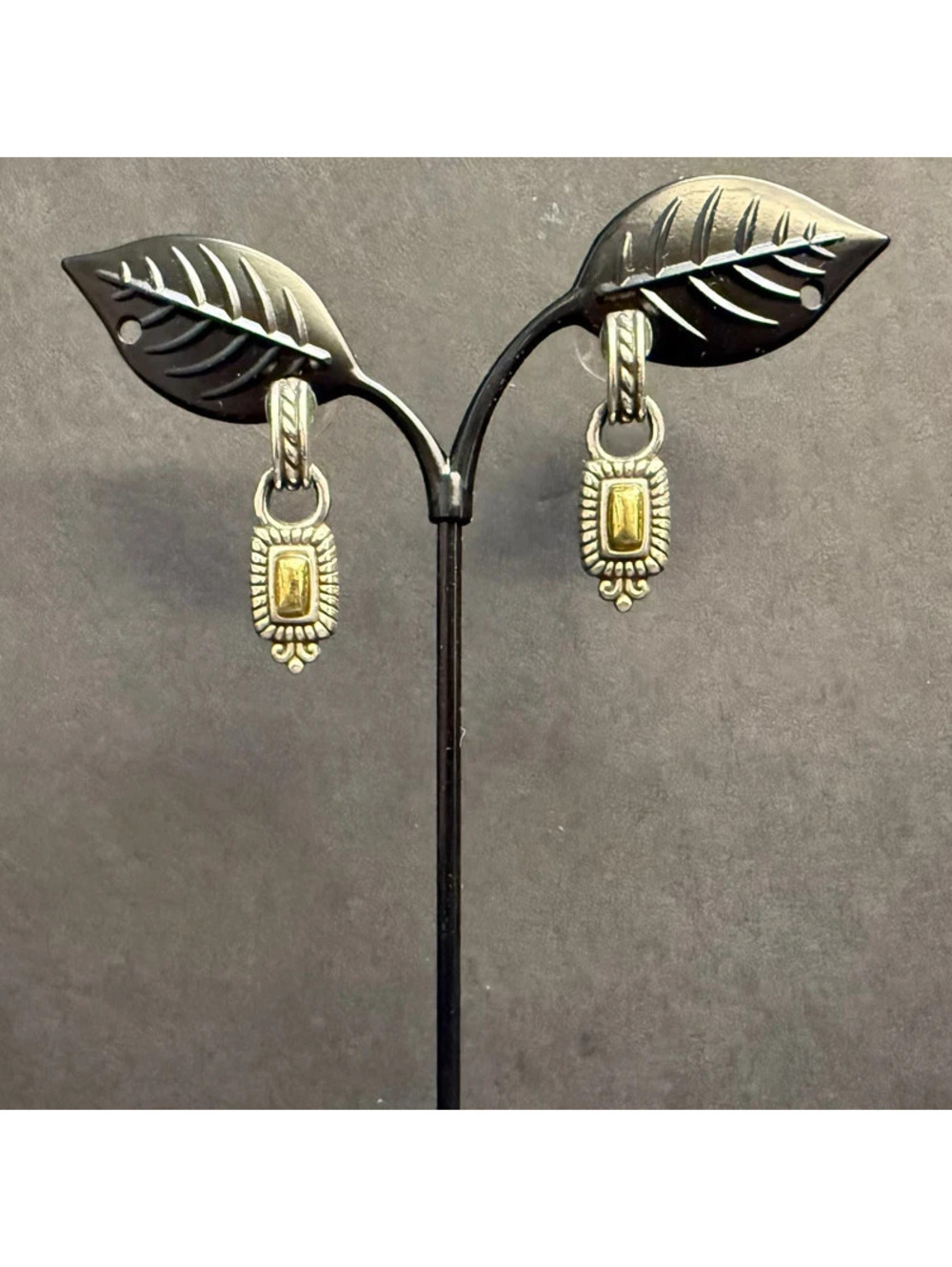 Vintage Brighton Two Tone Rectangle Dangle Earrings Accent Retired